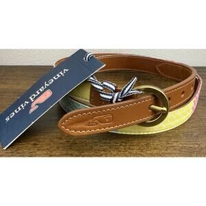 NWT Vineyard Vines Silk Belt Neon Whale Buckle Patchwork Small New